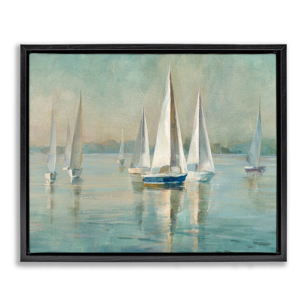 Stupell Industries Sailboats at Sunrise Floater Framed Canvas Wall Art Design by Danhui Nai